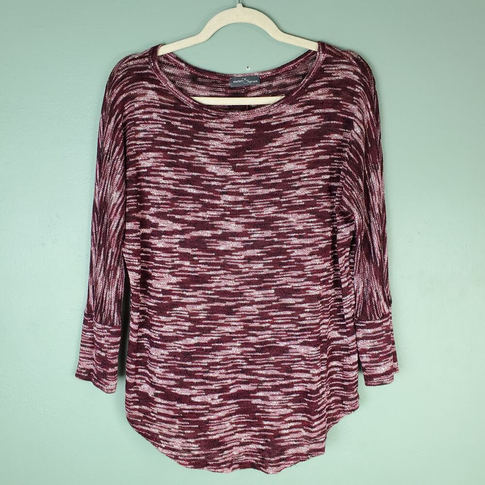 Market & Spruce Sawyer Space Dye Knit Dolman Burgundy Top Size Small